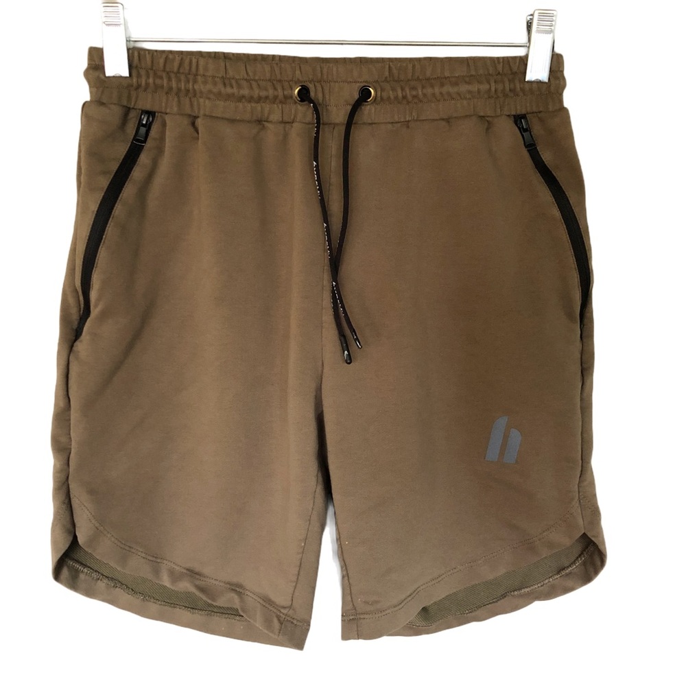 hyprMV Dynamix Tan Athletic Shorts Womens M Brown Green Workout Gym Activewear